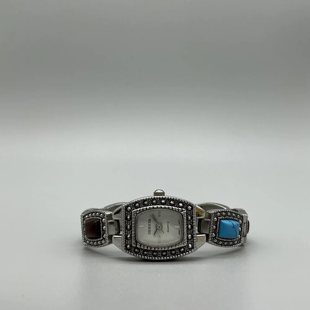 Geneva Southwest Womens Watch 19mm Marcasite Faux Stone New Battery 6.25